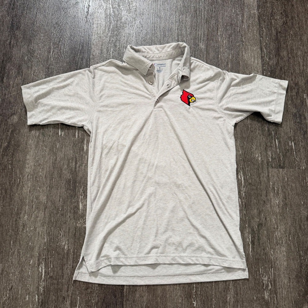 Champion Louisville Cardinals Men‎ Polo Shirt Gray Short Sleeve Logo M